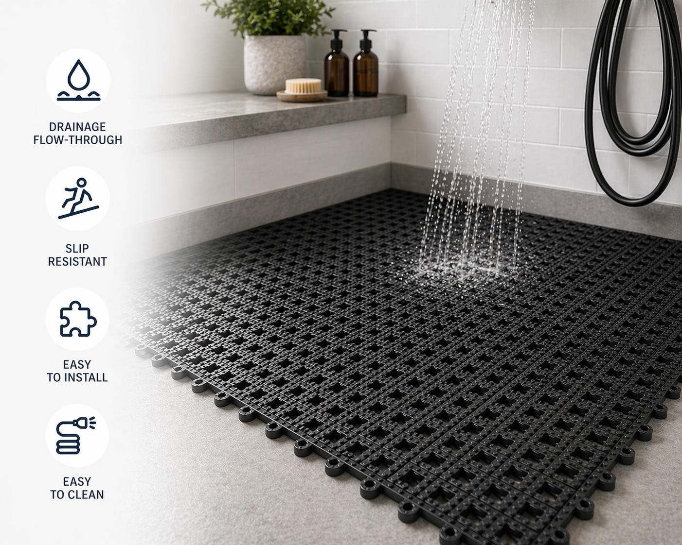V-Dek - Wet Area Drainage Mat Tiles – Interlocking Non-Slip Floor Tile